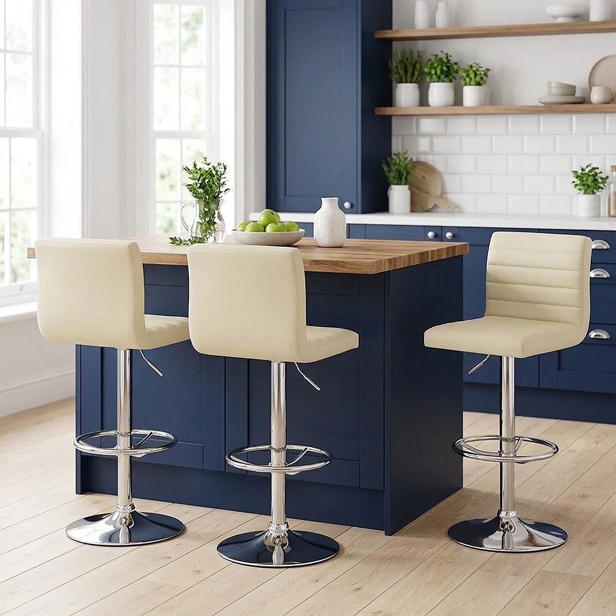 Sgabello Ecopelle Cromato - Mint Crema