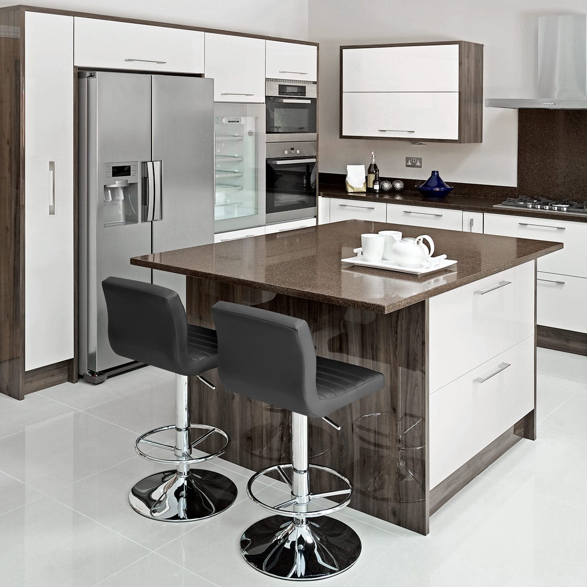 Sgabello Ecopelle Cromato - Mint Grigio