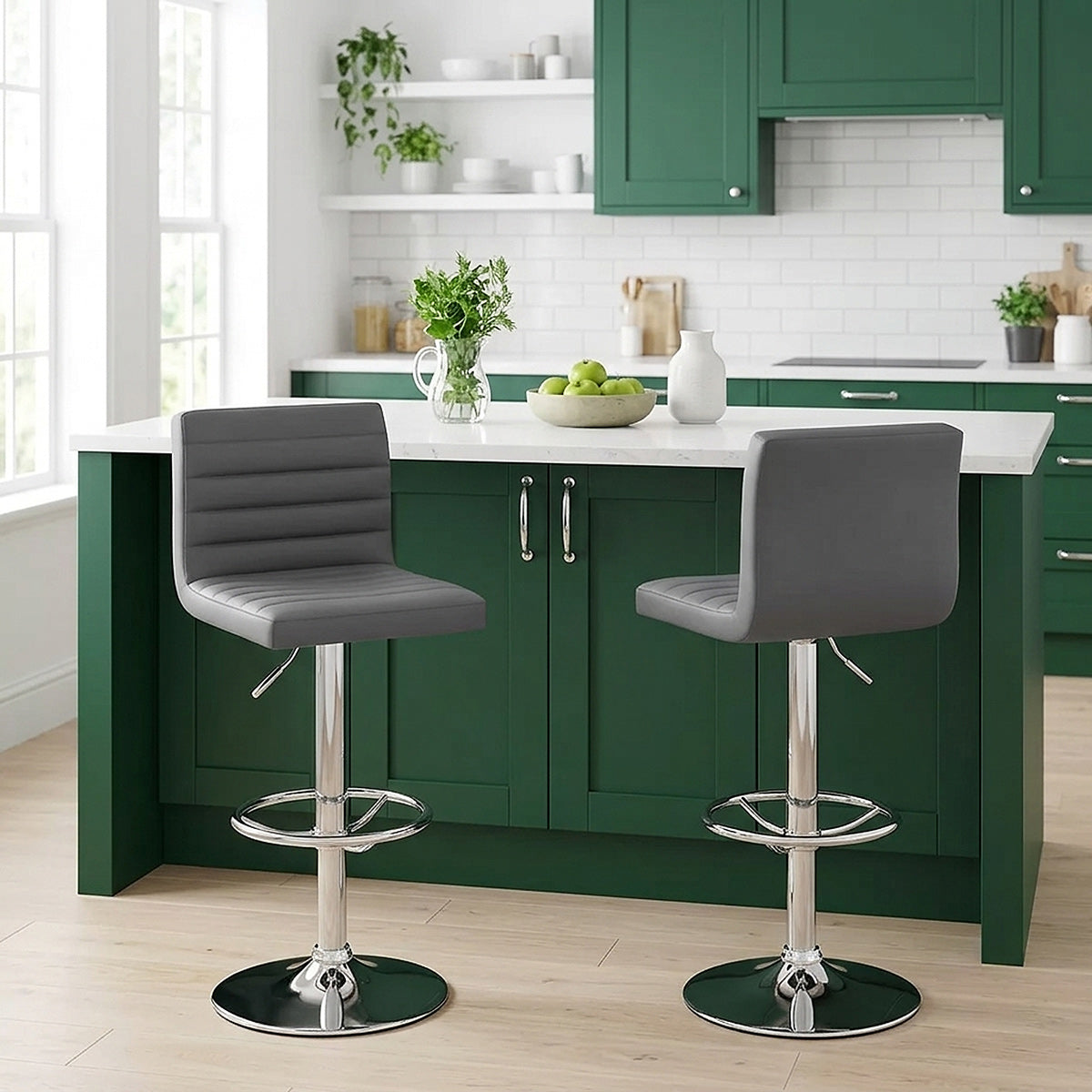 Sgabello Ecopelle Cromato - Mint Grigio