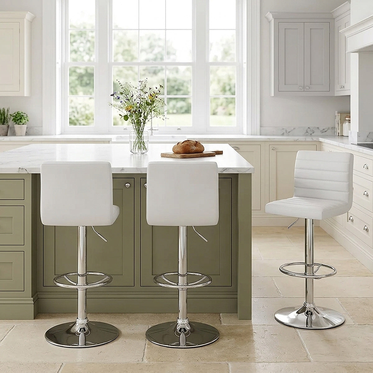 Sgabello Ecopelle Cromato - Mint Bianco
