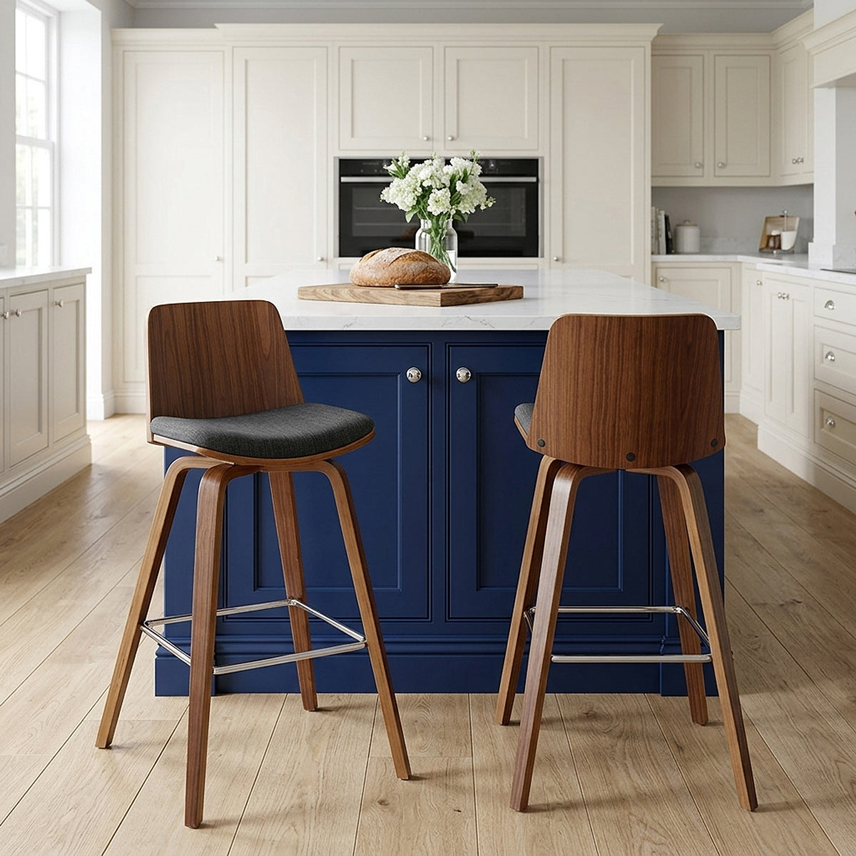 Sgabello Legno Tessuto - Mirage Grigio
