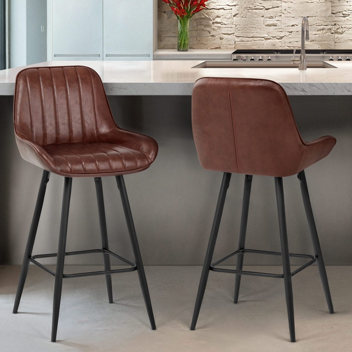 Sgabello Ecopelle Satinato - Mustang Marrone