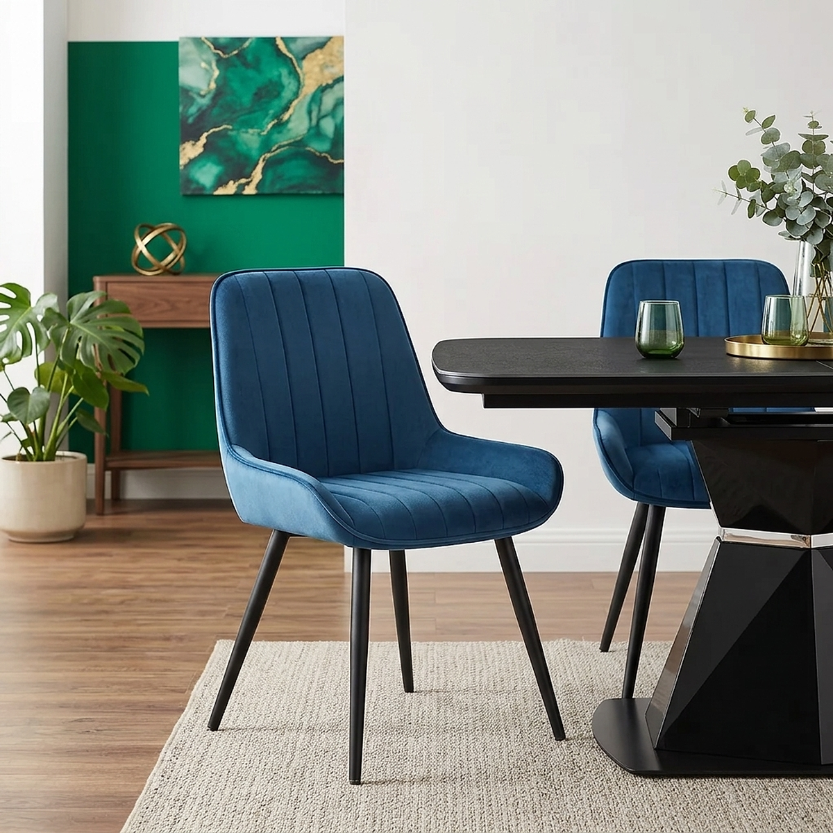 Sedia Velluto Satinata - Mustang Blu Scuro