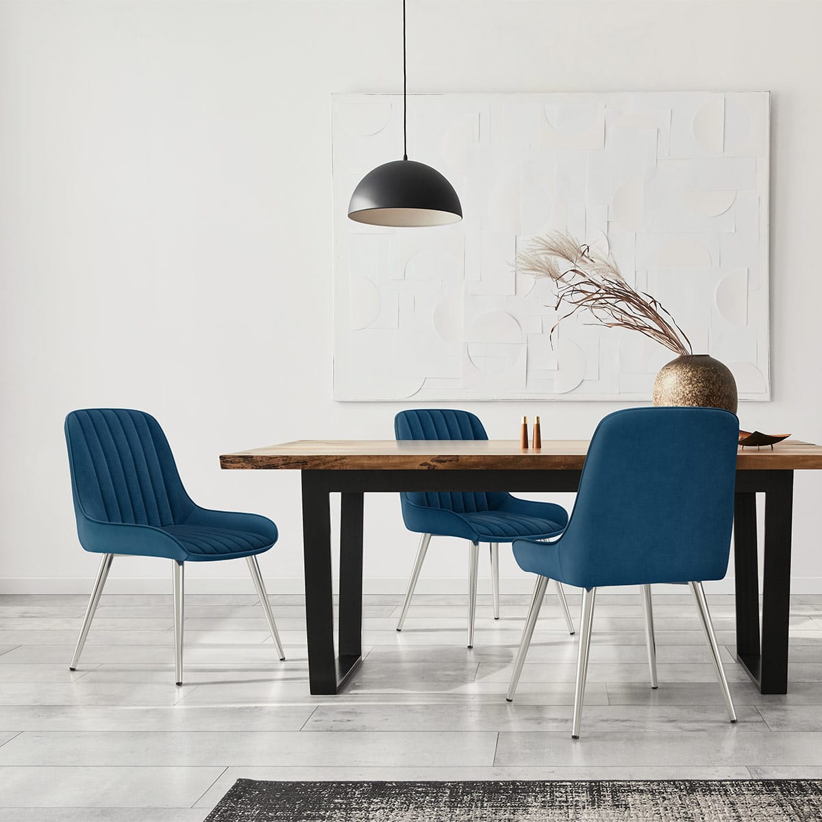 Sedia Velluto Cromata - Mustang Blu Scuro