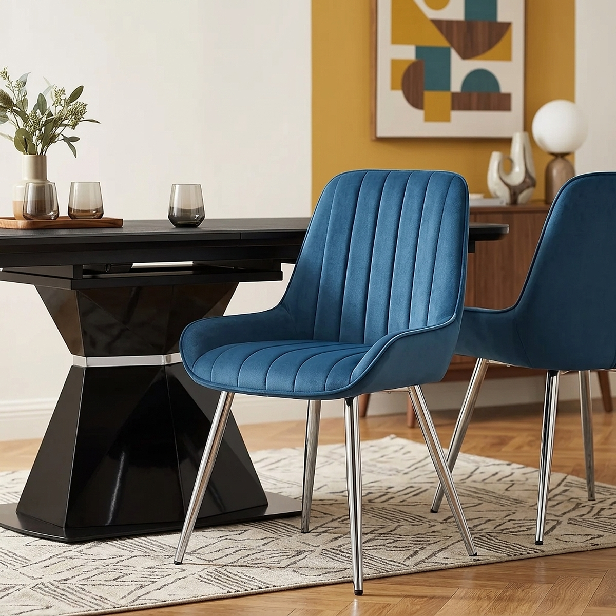Sedia Velluto Cromata - Mustang Blu Scuro