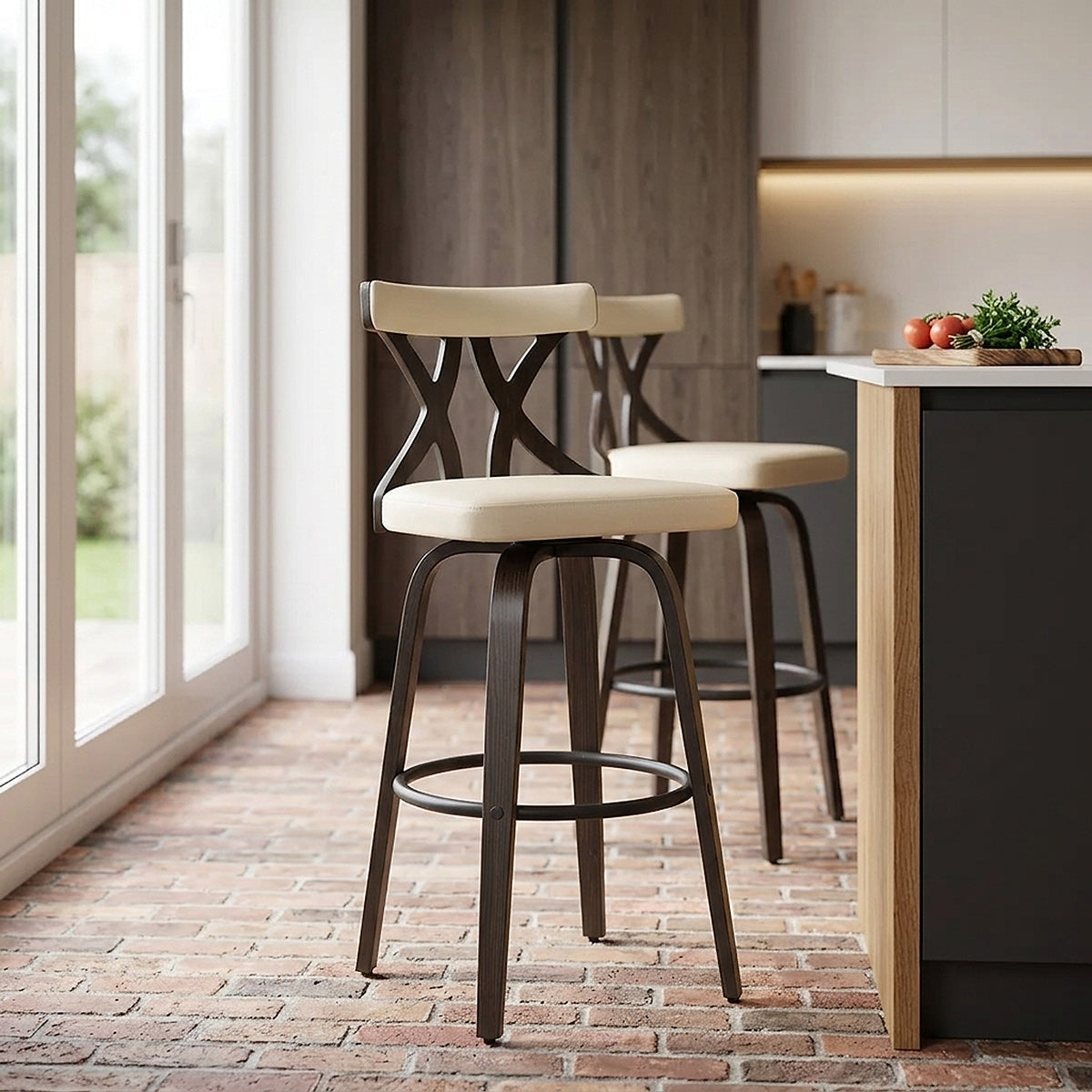 Sgabello da Bar Ecopelle Noce - Nash Crema