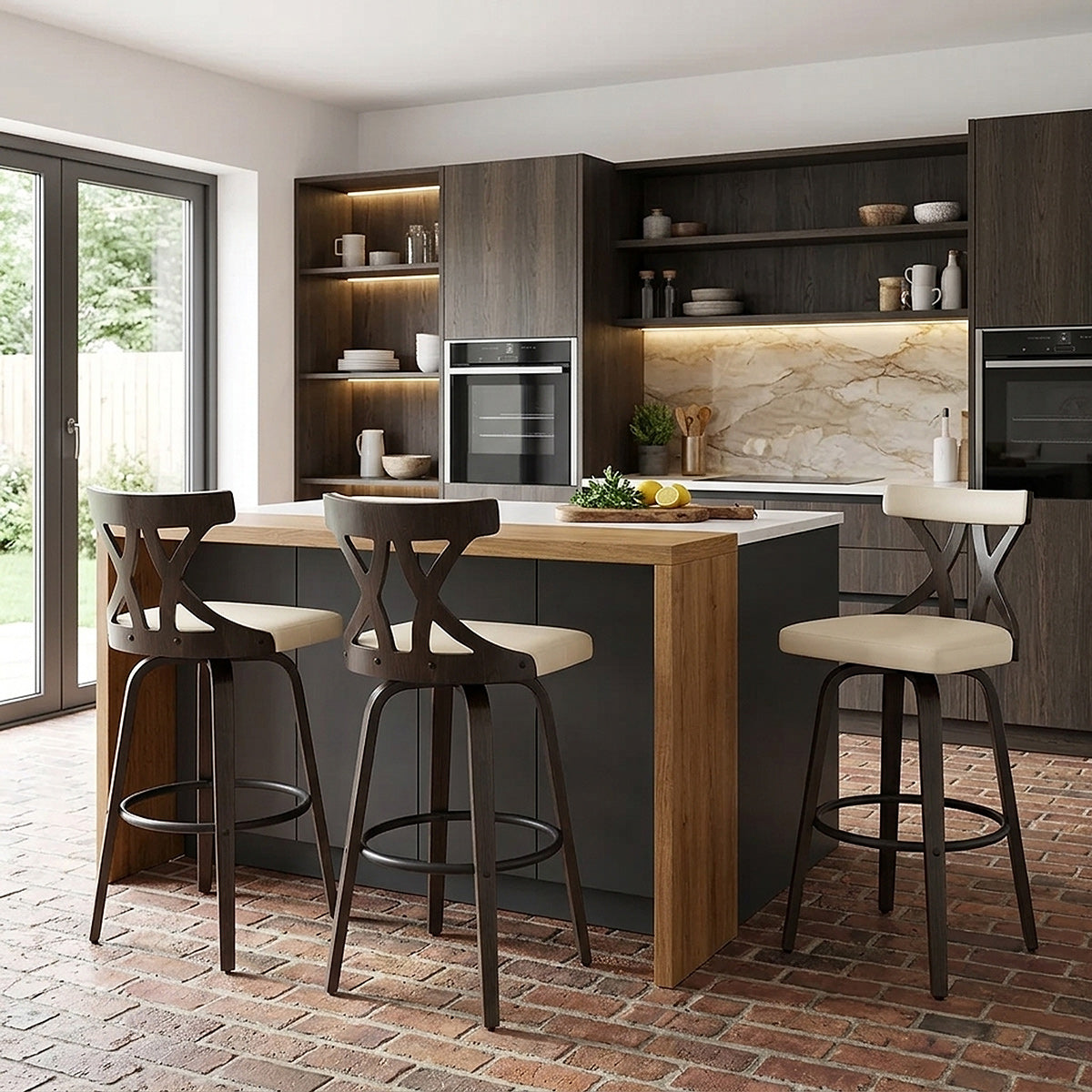 Sgabello da Bar Ecopelle Noce - Nash Crema