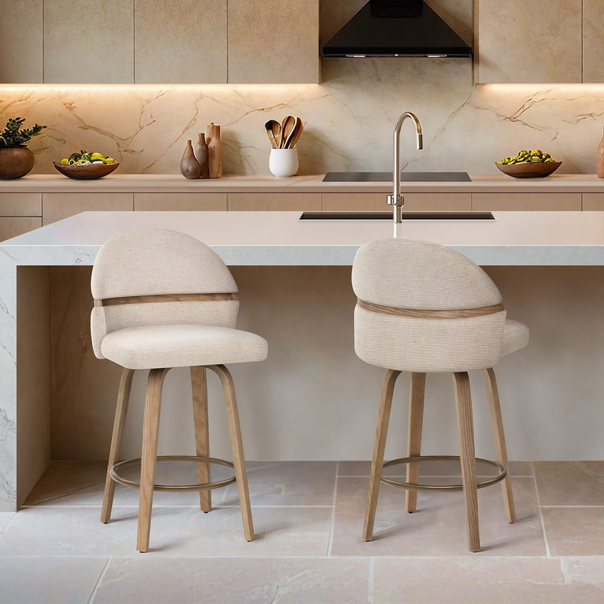 Sgabello Tessuto Legno - Odessa Crema