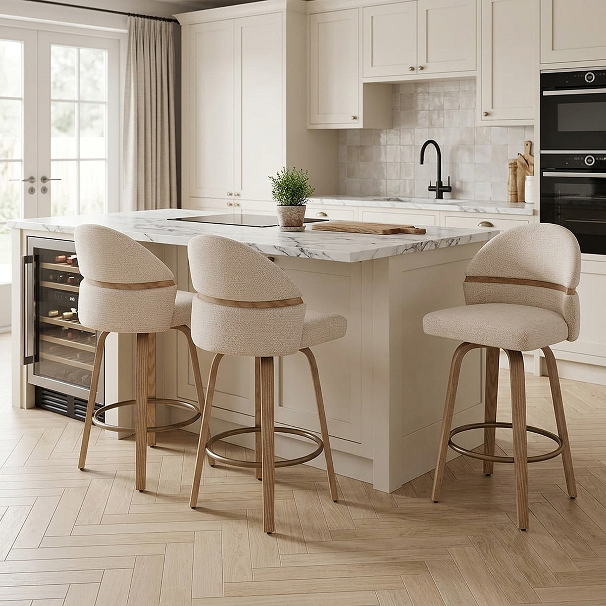 Sgabello Tessuto Legno - Odessa Crema