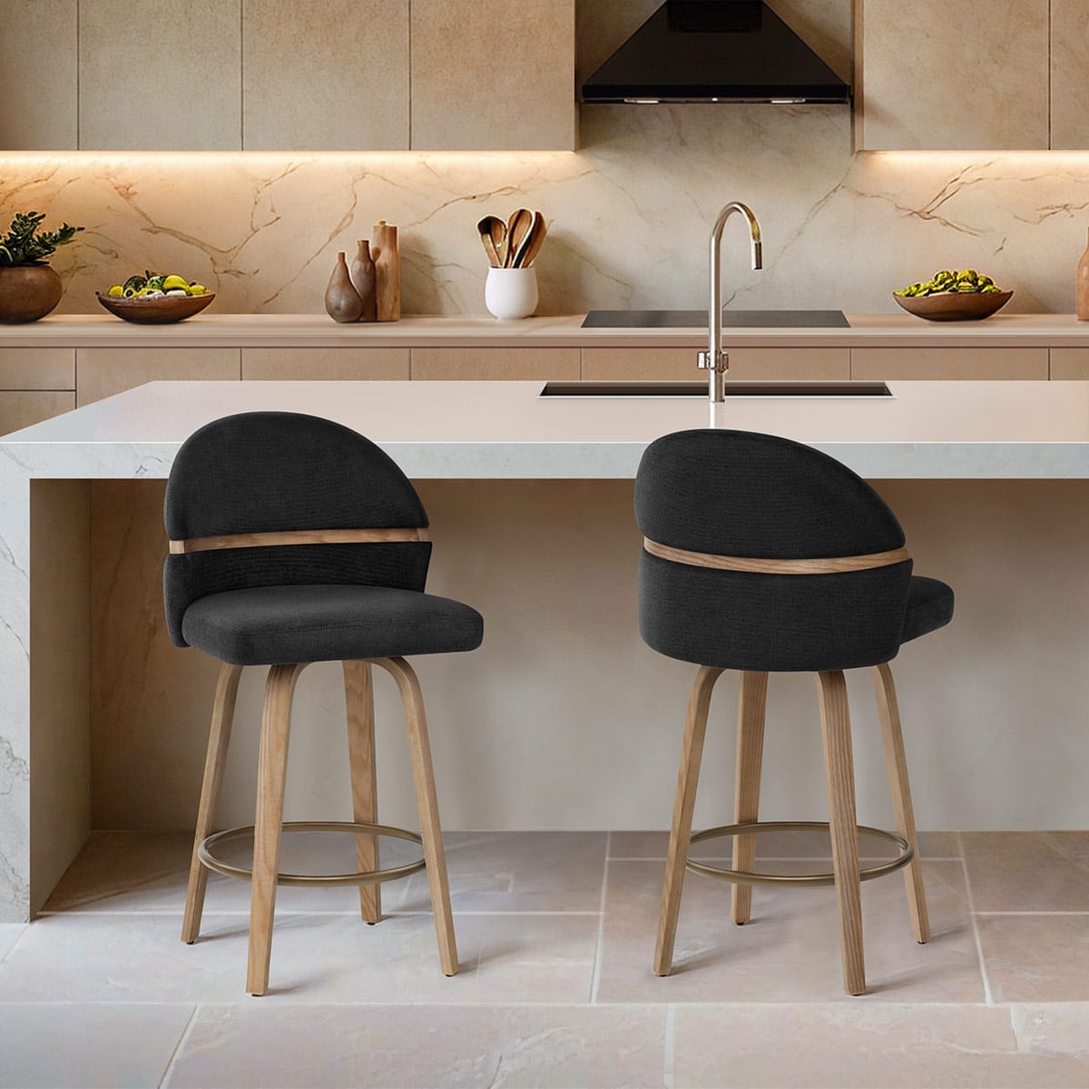 Sgabello Tessuto Legno - Odessa Nero