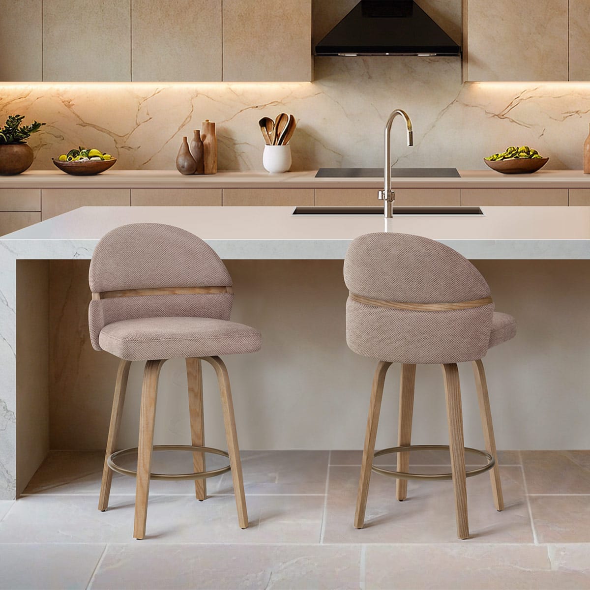Sgabello Tessuto Legno - Odessa Marrone