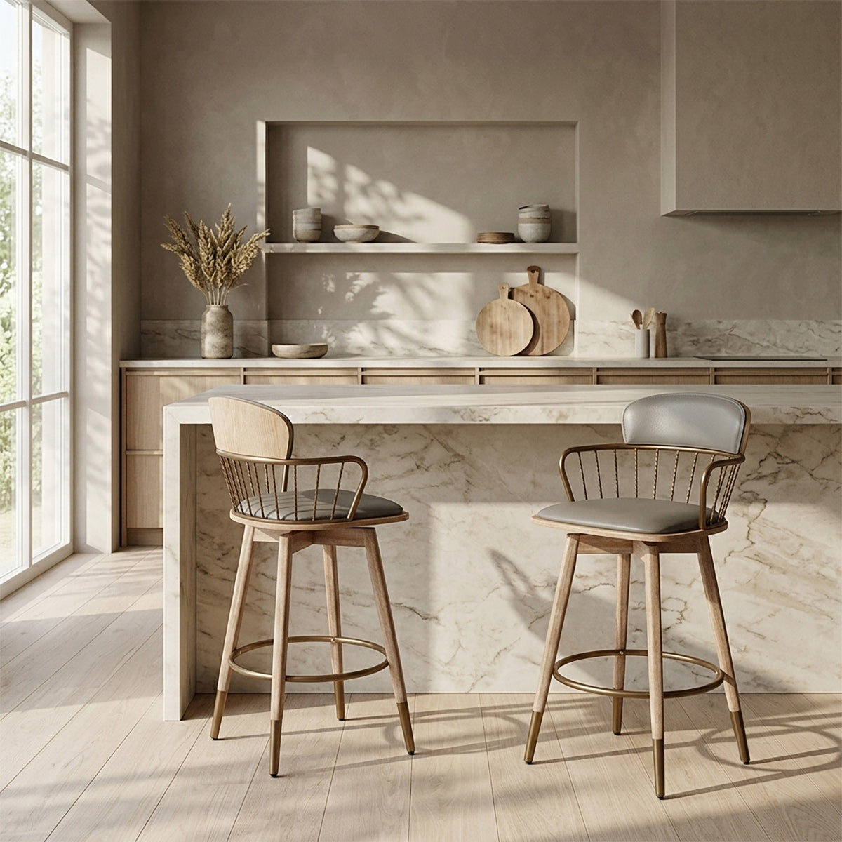 Sgabello Vera Pelle Quercia - Opera Grigio