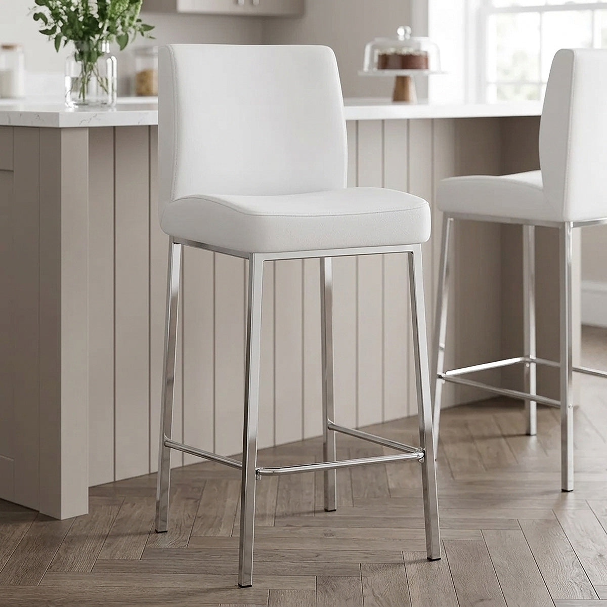 Sgabello Ecopelle Cromato - Pacino Bianco
