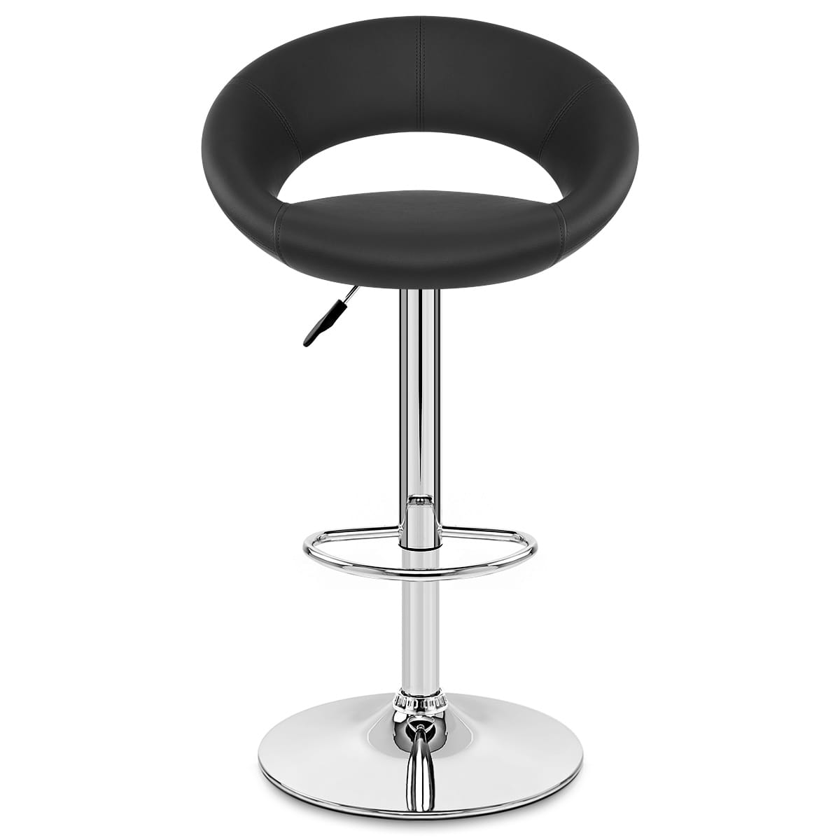 Sgabello Ecopelle Cromato - Crescent Imbottito Nero