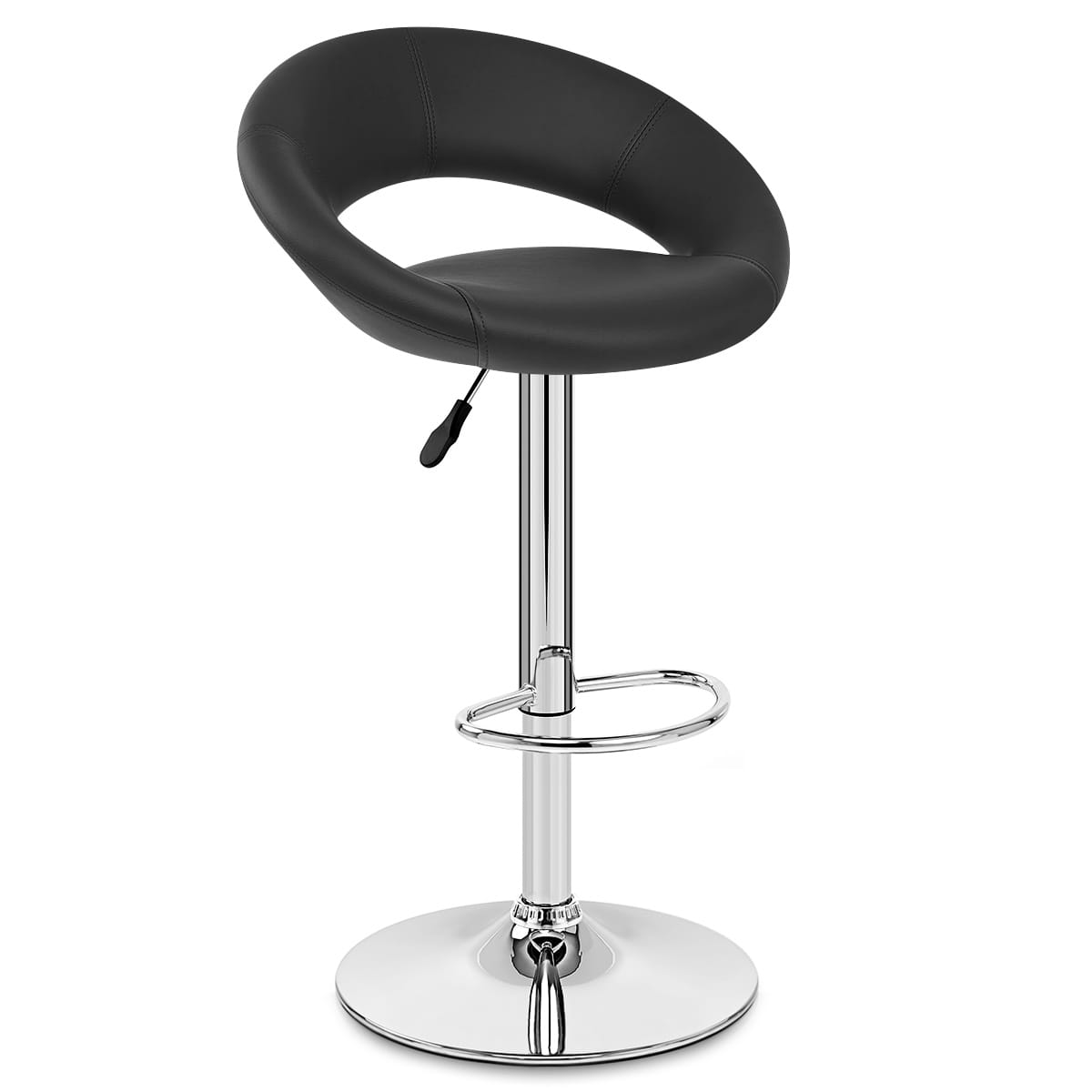 Sgabello Ecopelle Cromato - Crescent Imbottito Nero