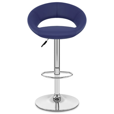Sgabello Ecopelle Cromato - Crescent Imbottito Blu