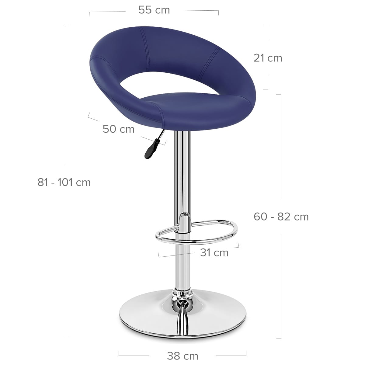 Sgabello Ecopelle Cromato - Crescent Imbottito Blu