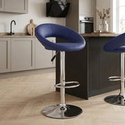 Sgabello Ecopelle Cromato - Crescent Imbottito Blu