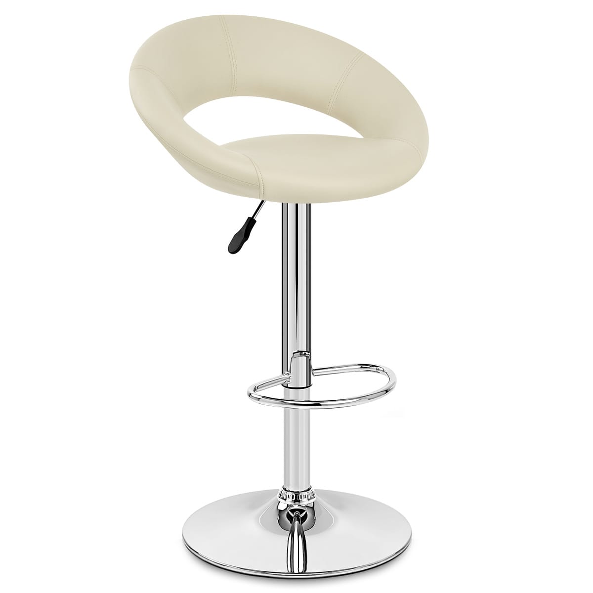Sgabello Ecopelle Cromato - Crescent Imbottito Crema