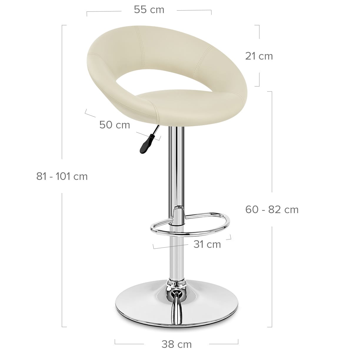 Sgabello Ecopelle Cromato - Crescent Imbottito Crema
