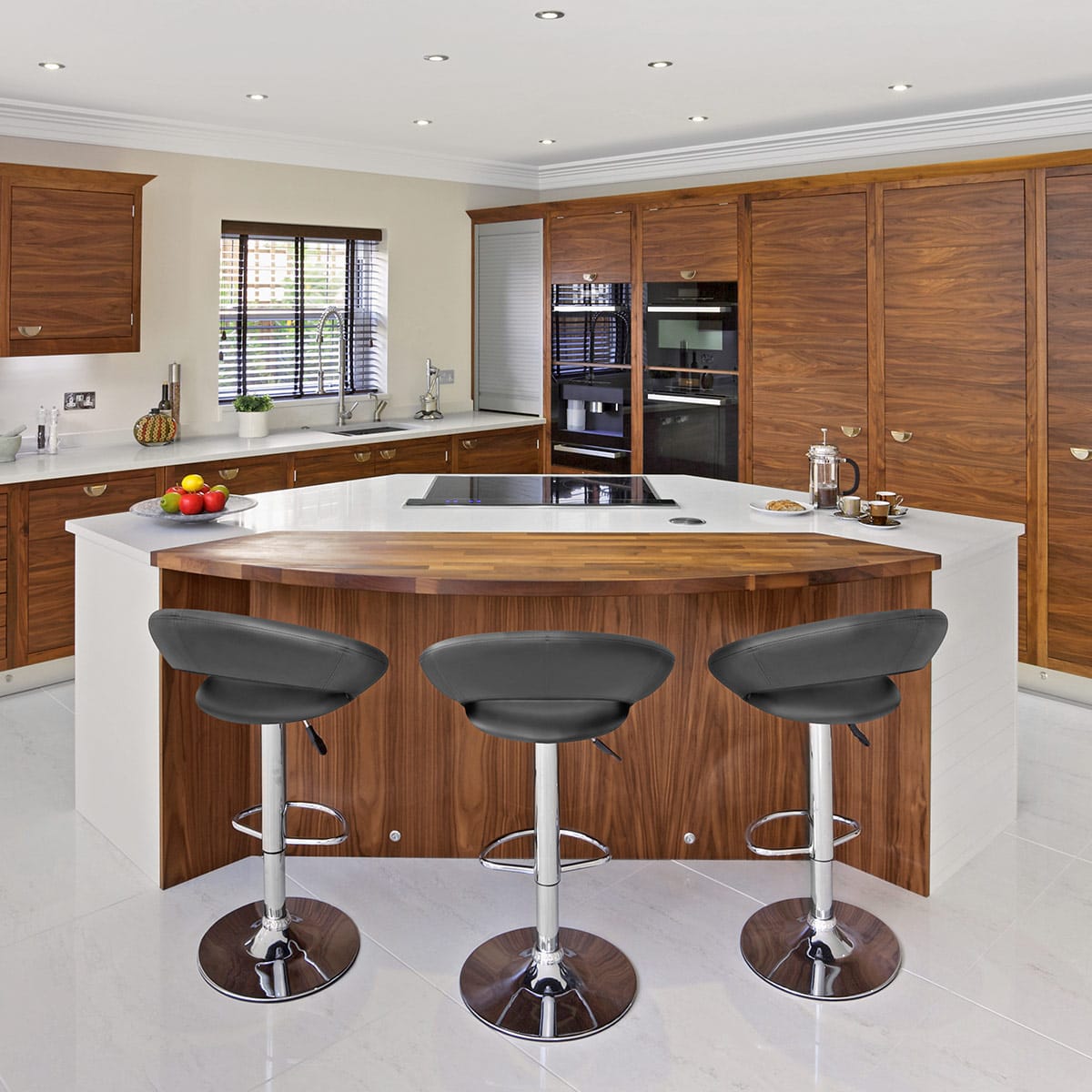 Sgabello Ecopelle Cromato - Crescent Imbottito Grigio