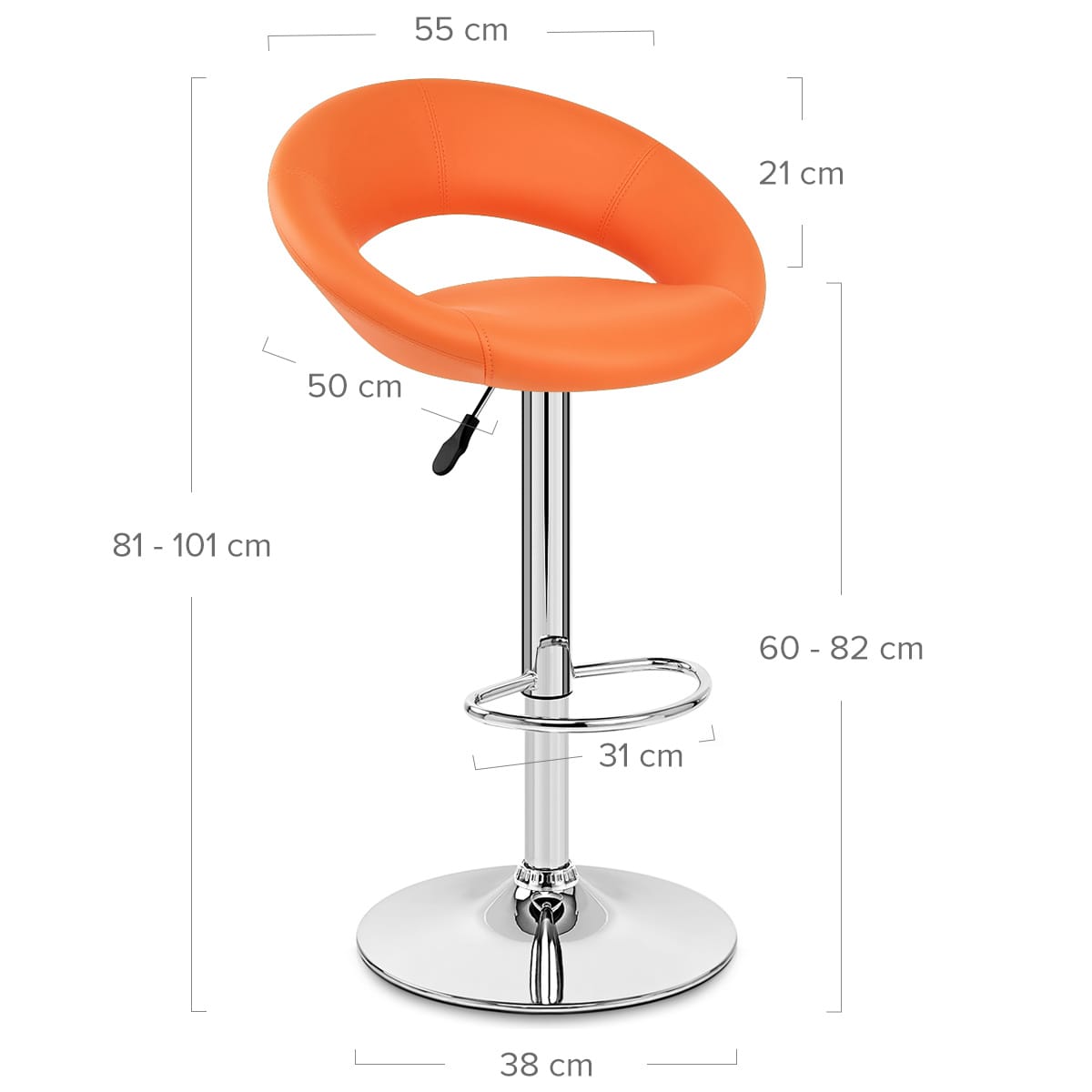Sgabello Ecopelle Cromato - Crescent Imbottito Arancione