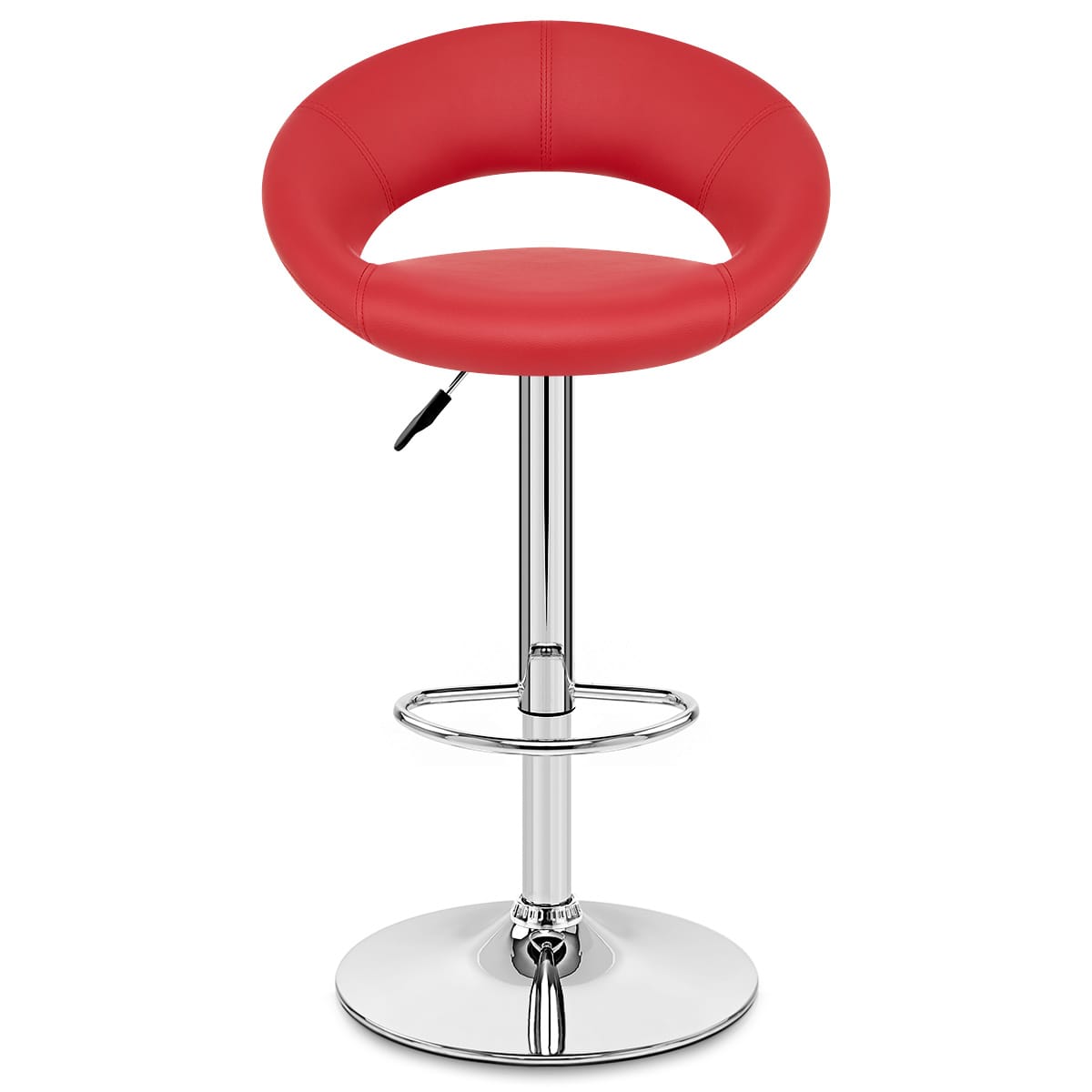 Sgabello Ecopelle Cromato - Crescent Imbottito Rosso