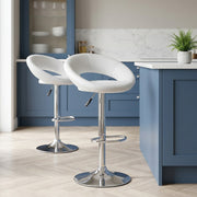 Sgabello Ecopelle Cromato - Crescent Imbottito Bianco