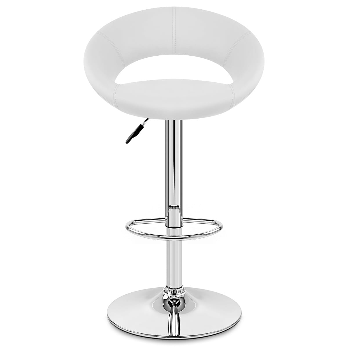 Sgabello Ecopelle Cromato - Crescent Imbottito Bianco