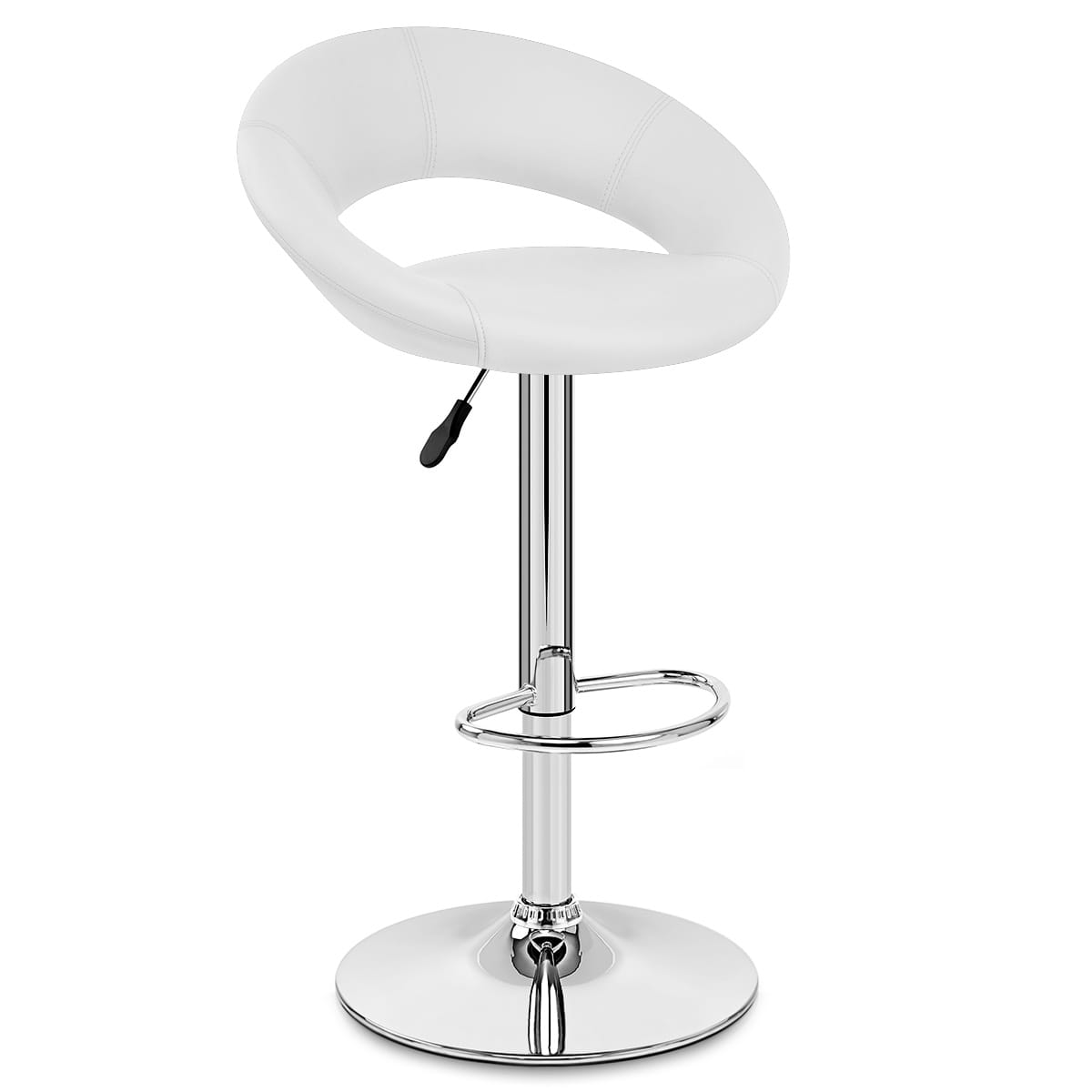 Sgabello Ecopelle Cromato - Crescent Imbottito Bianco