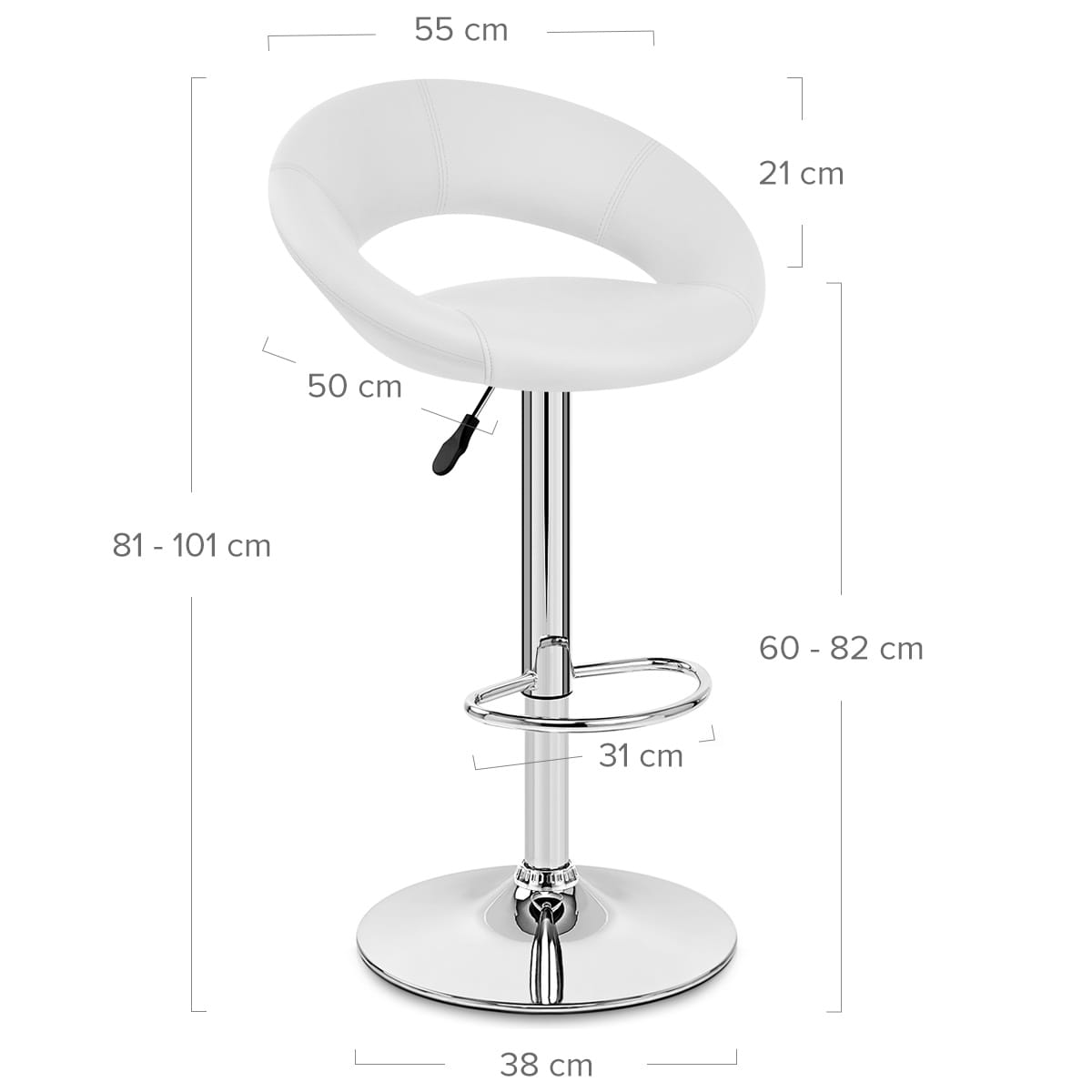 Sgabello Ecopelle Cromato - Crescent Imbottito Bianco