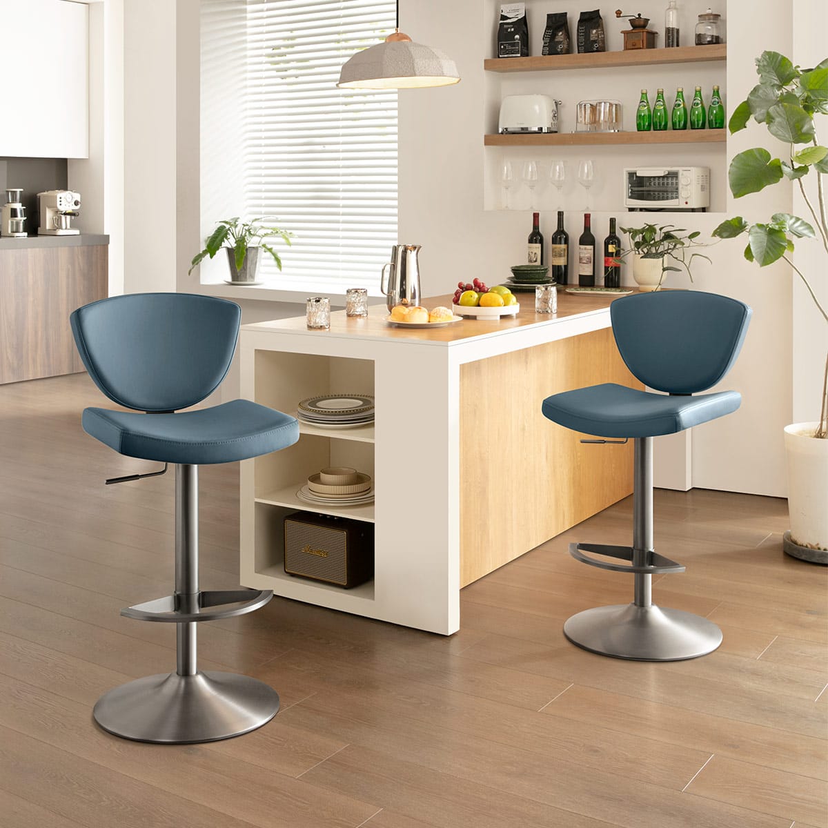 Sgabello Vera Pelle - Pearl Blu