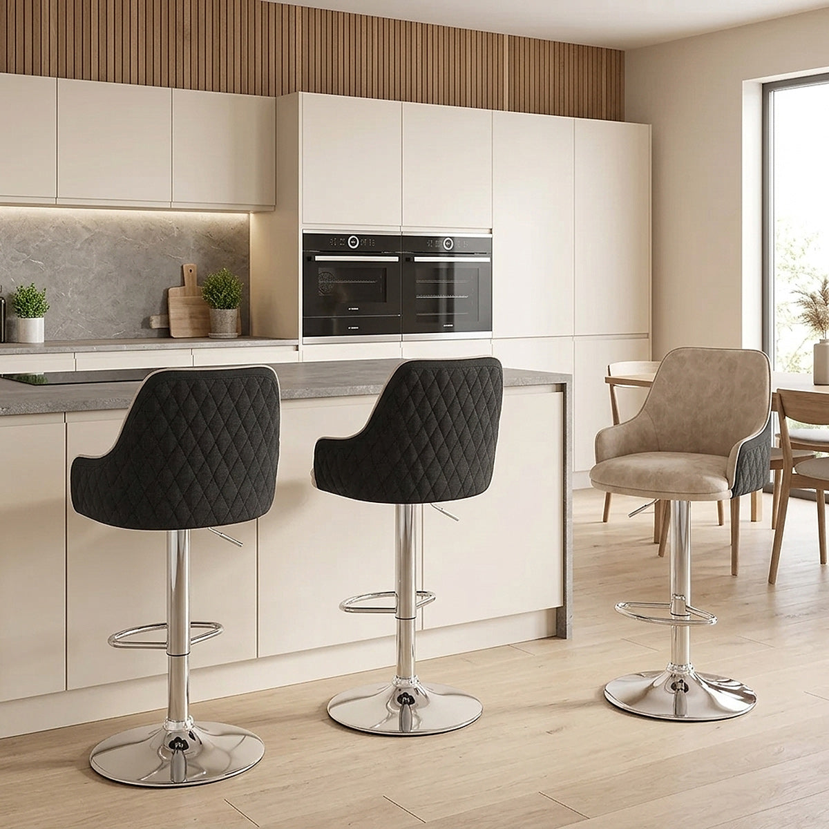 Sgabello Ecopelle Tessuto - Plaza Crema
