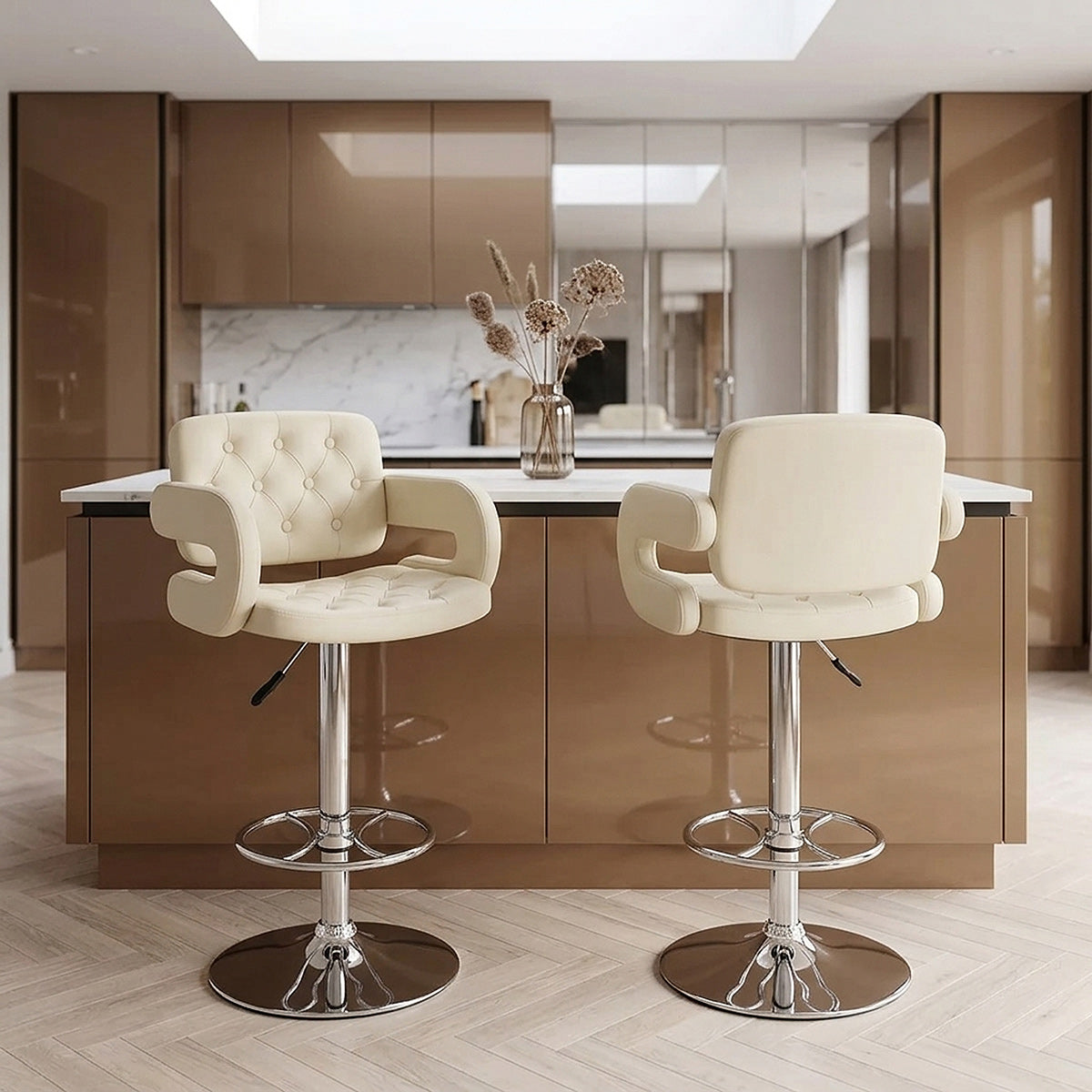Sgabelli Ecopelle Cromato - Polaris Crema