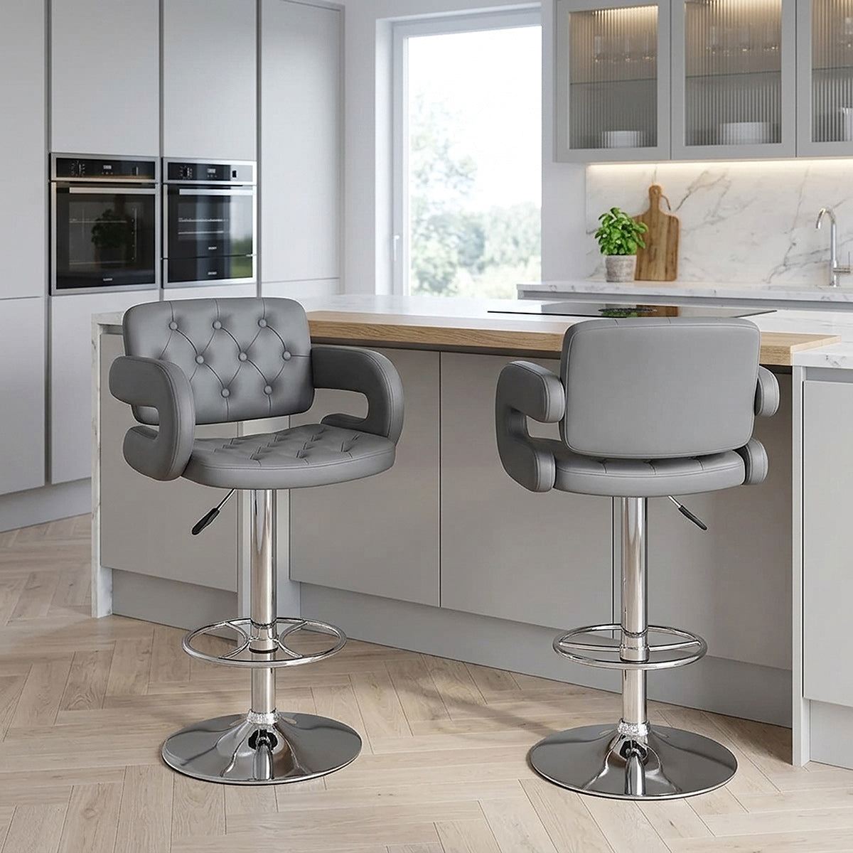 Sgabelli Ecopelle Cromato - Polaris Grigio