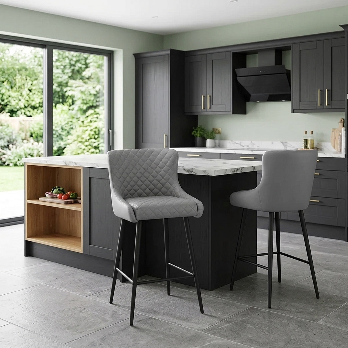 Sgabello Ecopelle Metallo - Provence Grigio