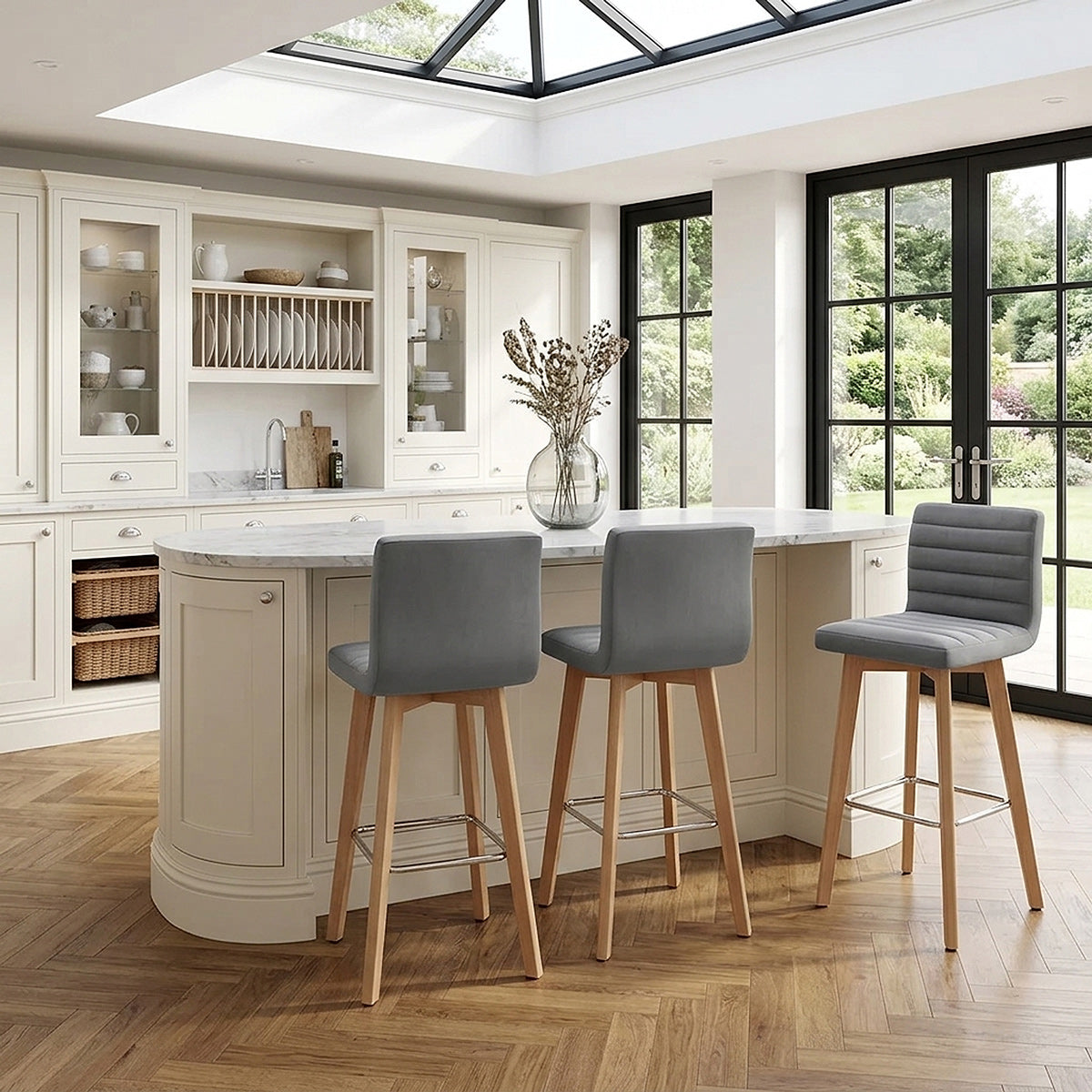 Sgabello Velluto Legno - Pure Grigio