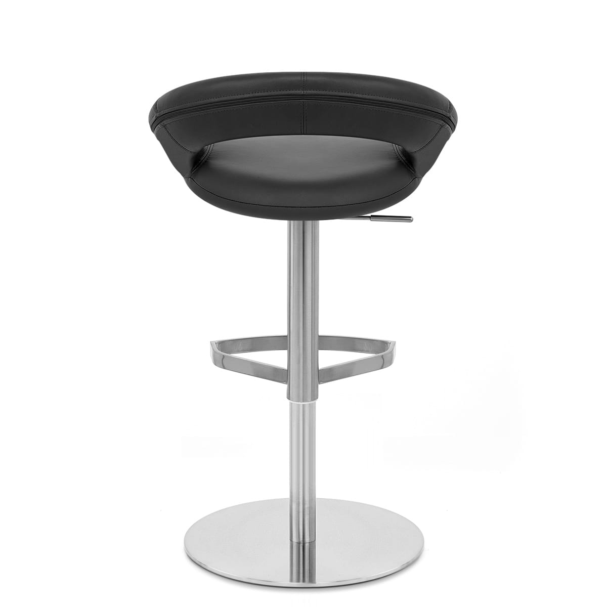 Sgabello Pelle Cromo Satinato - Crescent Imbottito Nero