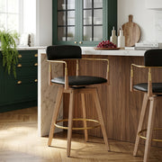 Sgabello Vera Pelle Legno - Reed Nero