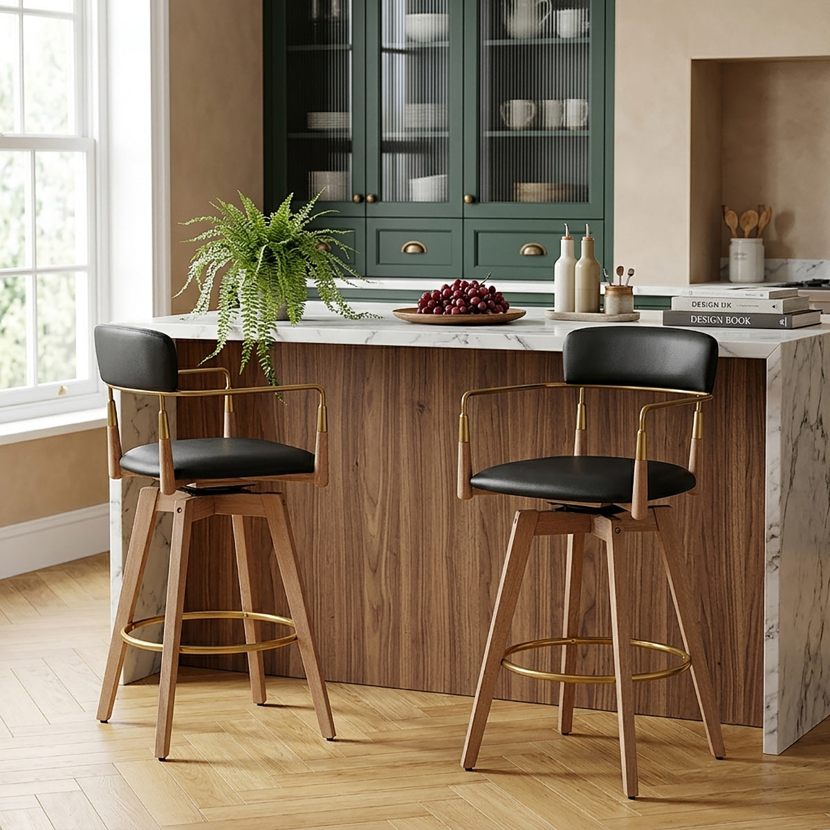 Sgabello Vera Pelle Legno - Reed Nero