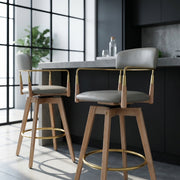 Sgabello Vera Pelle Legno - Reed Grigio