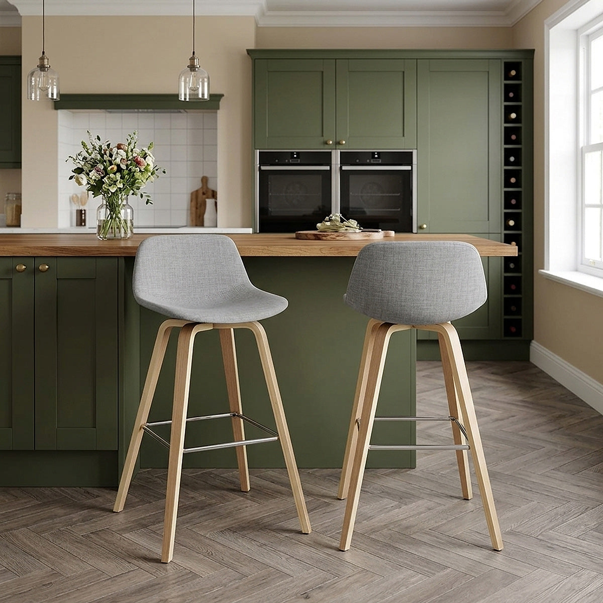 Sgabello Tessuto Quercia - Reef Grigio