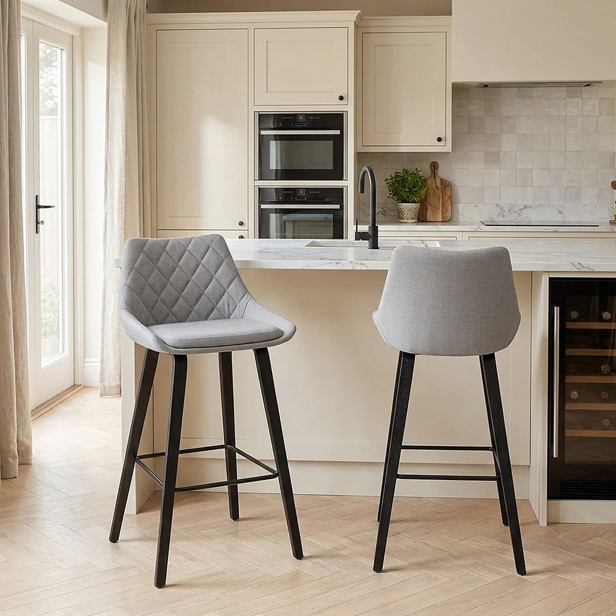 Sgabello Tessuto Legno - Regent Grigio