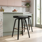 Sgabello Vera Pelle Legno - Remy Nero