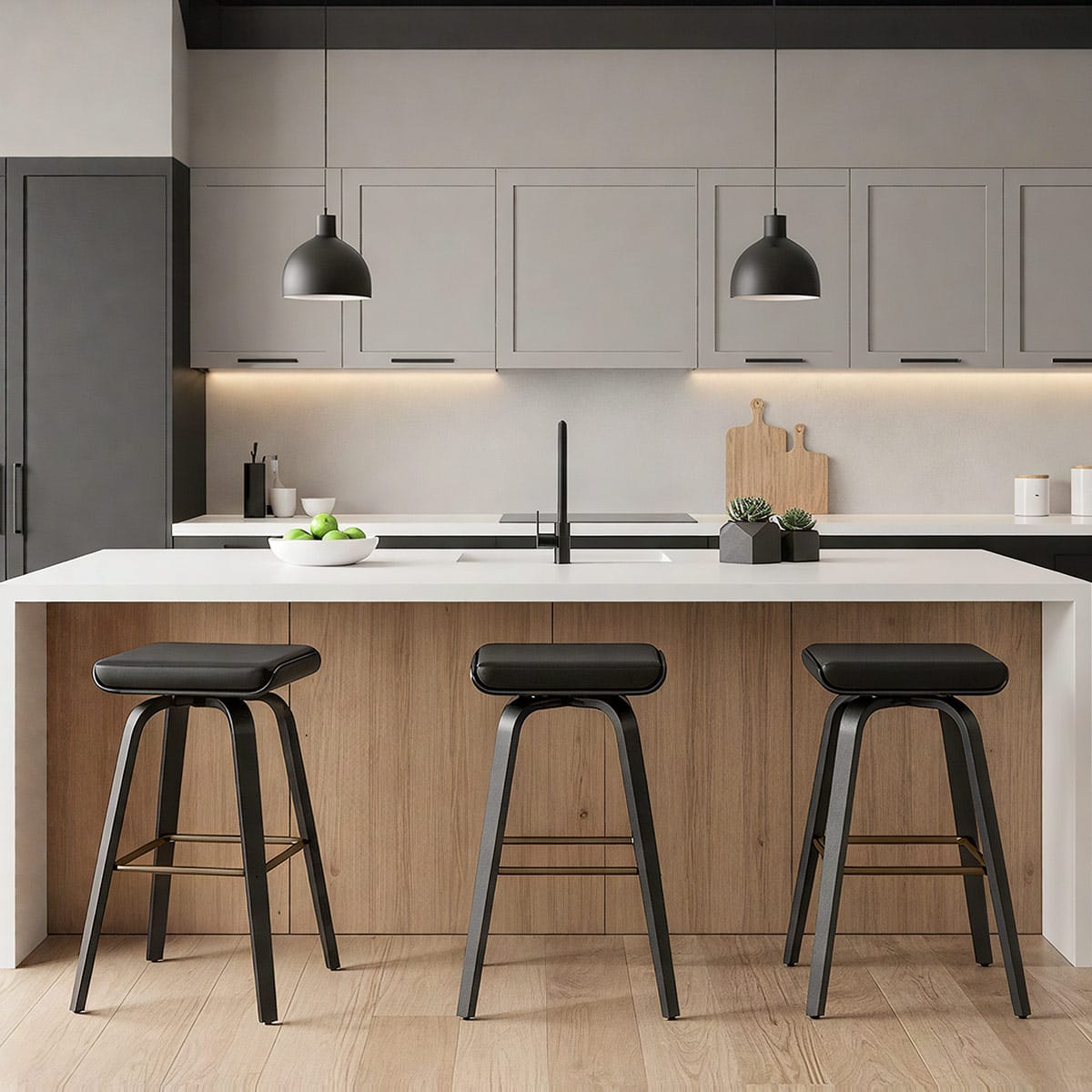 Sgabello Vera Pelle Legno - Remy Nero