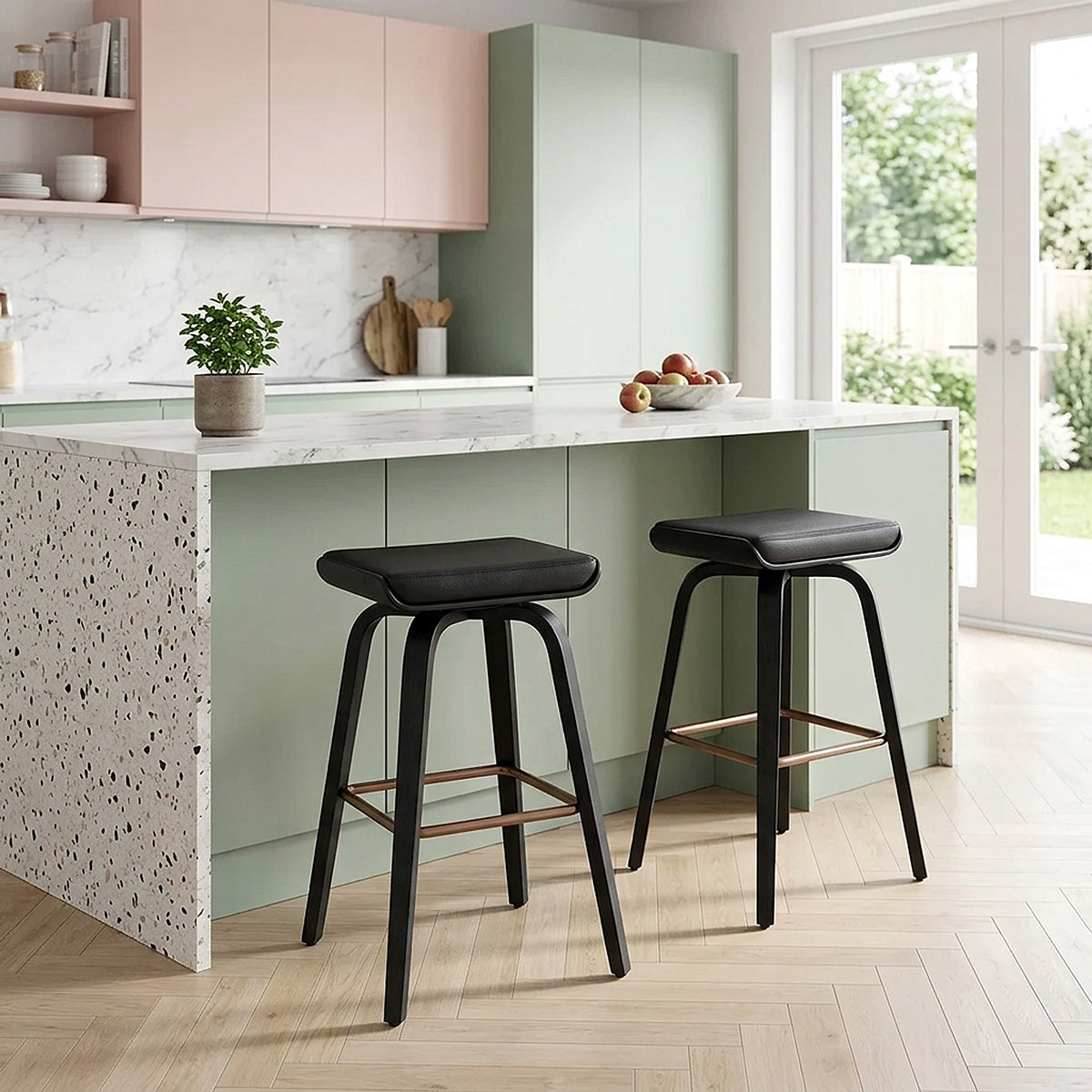 Sgabello Vera Pelle Legno - Remy Nero