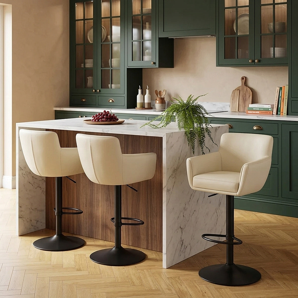 Sgabello Vera Pelle Metallo - Rome Crema