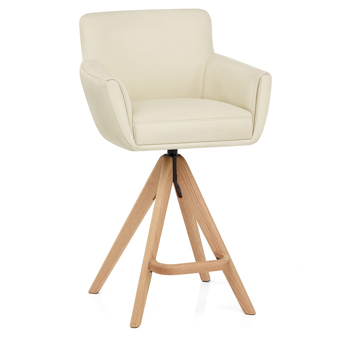 Sgabello Vera Pelle Legno - Rome Crema