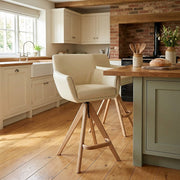 Sgabello Vera Pelle Legno - Rome Crema