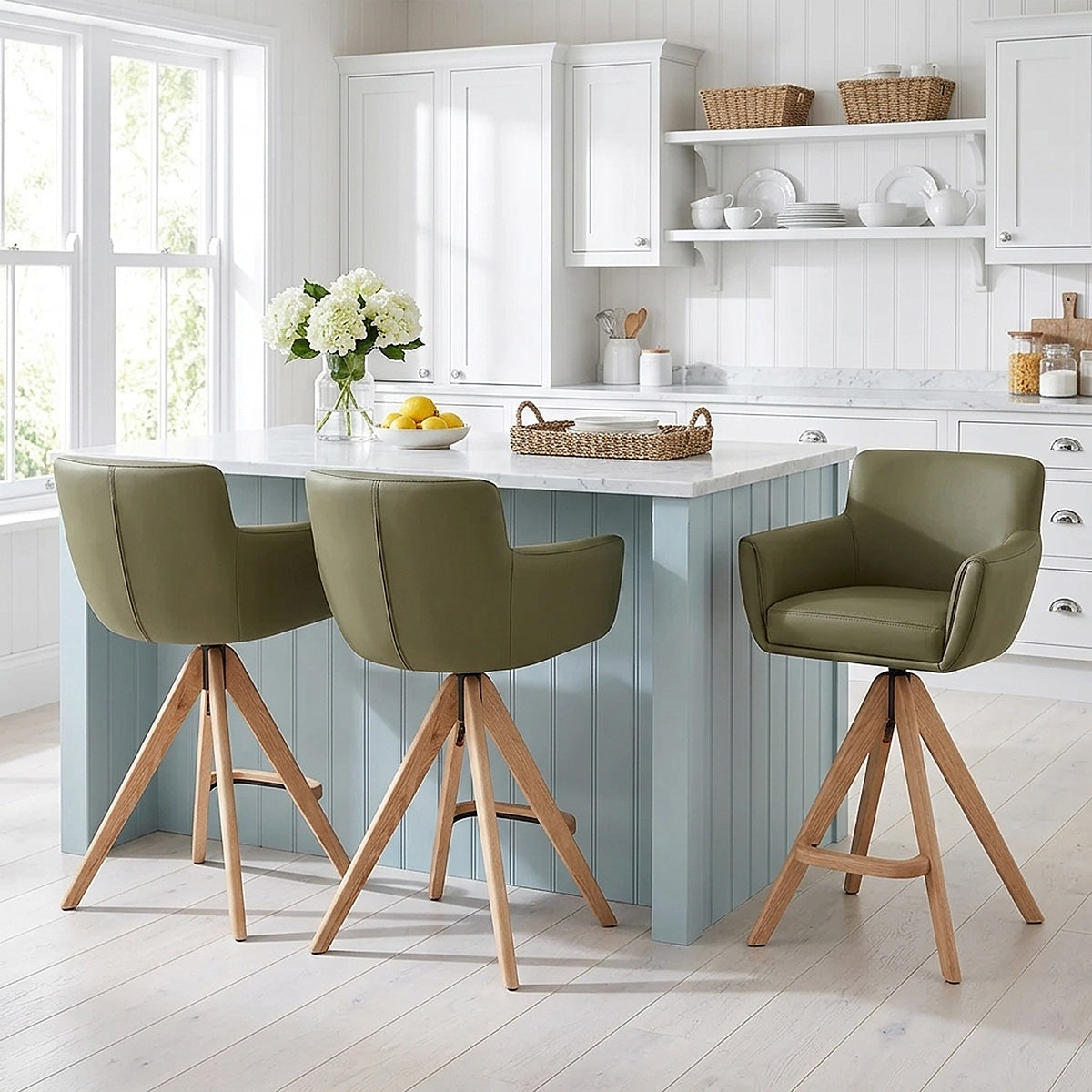 Sgabello Vera Pelle Legno - Rome Verde